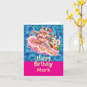 Surfer Hippo 30th Birthday Surfing Card