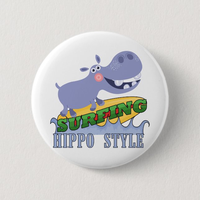 Surfer Hippopotamus 6 Cm Round Badge (Front)
