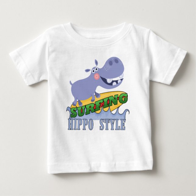Surfer Hippopotamus Baby T-Shirt (Front)