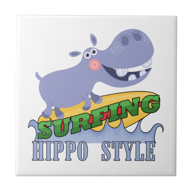 Surfer Hippopotamus Ceramic Tile (Front)