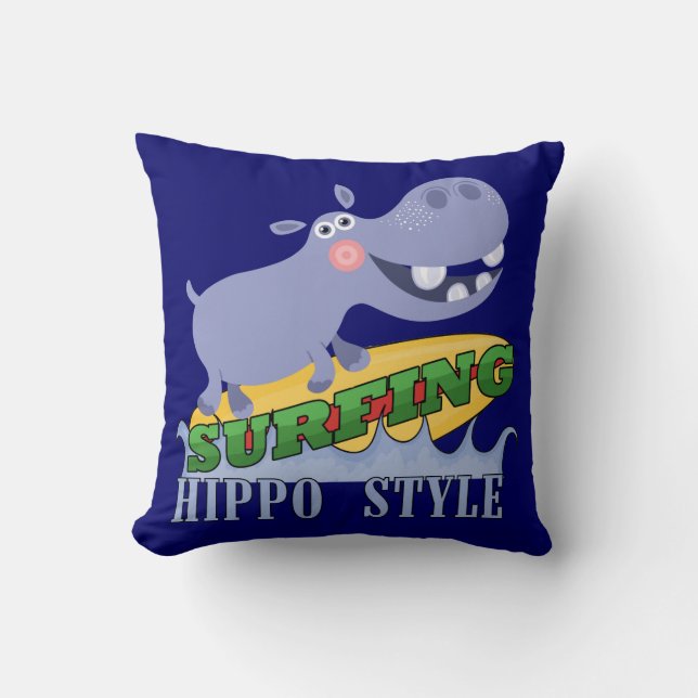 Surfer Hippopotamus Cushion (Front)