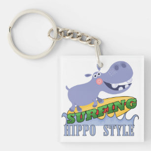Surfer Hippopotamus Key Ring