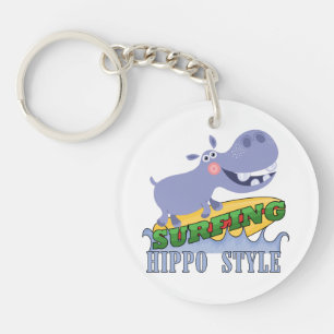 Surfer Hippopotamus Key Ring