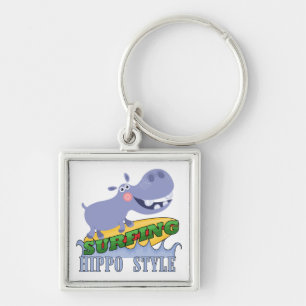 Surfer Hippopotamus Key Ring