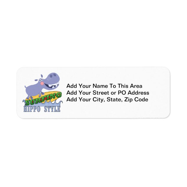 Surfer Hippopotamus Return Address Label (Front)