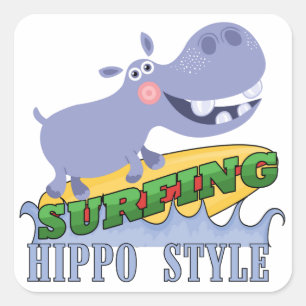 Surfer Hippopotamus Square Sticker