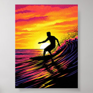 Surfer in a Sunset pop-art Poster