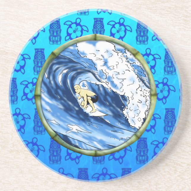 Surfer In Bamboo Circle Coaster (Front)