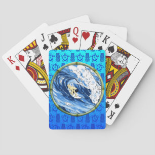 Surfer In Bamboo Circle Playing Cards