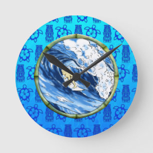 Surfer In Bamboo Circle Round Clock