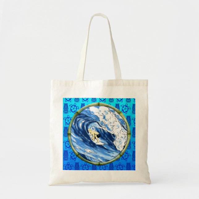 Surfer In Bamboo Circle Tote Bag (Front)
