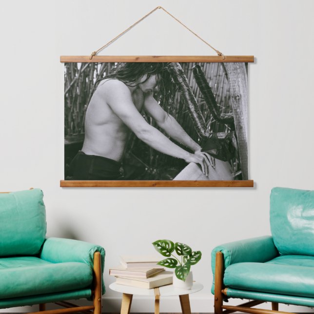 Surfer in Bamboo Shower Wood Topped Wall Tapestry (Living Room)