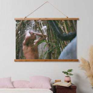 Surfer in Bamboo Shower Wood Topped Wall Tapestry