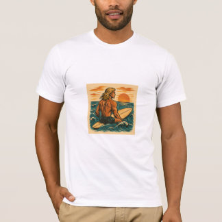 Surfer in the ocean sitting on his surfboard T-Shirt