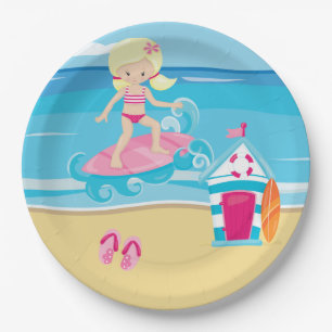Surfer kids paper plate