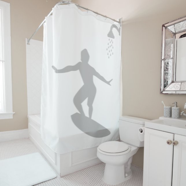 Surfer Man Bathroom Shadow Behind Silhouette Funny Shower Curtain (In Situ)