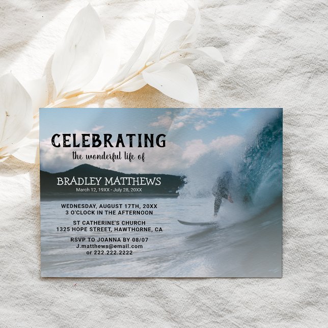 Surfer Ocean Wave | Celebration of Life Funeral Invitation (Creator Uploaded)