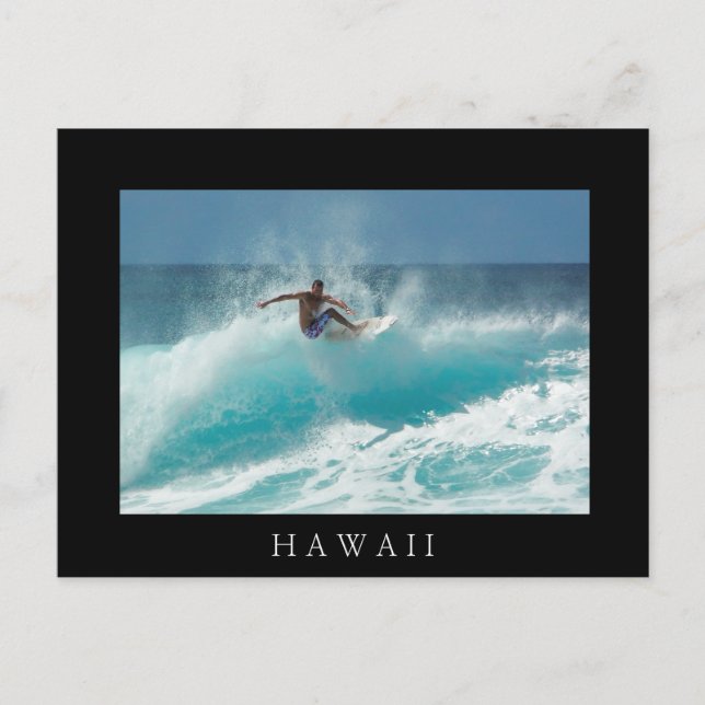 Surfer on a big wave black Hawaii postcard (Front)