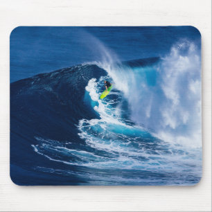 Surfer on Green Surfboard Mouse Pad