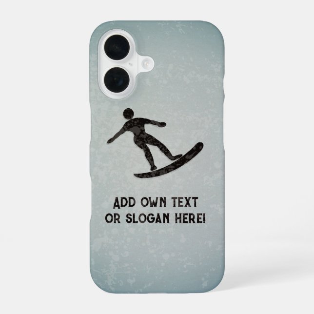 Surfer on Metal look, black and steel grey, custom iPhone 16 Case (Back)