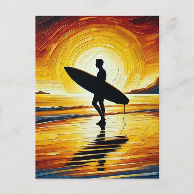 Surfer on the Beach at Sunset Postcard (Front)
