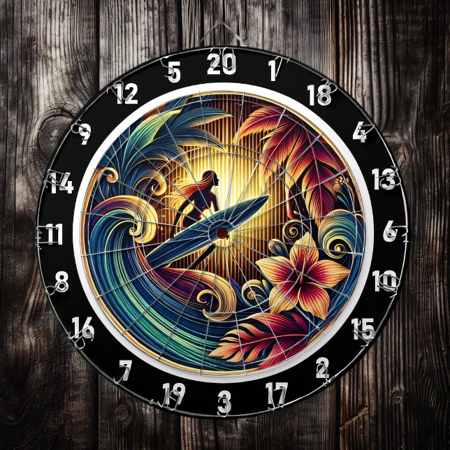 Surfer on Wave with Sunset Vibes Dartboard (Creator Uploaded)
