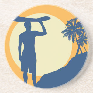 Surfer, palm tree, cliff, Sun, Moon, Coaster