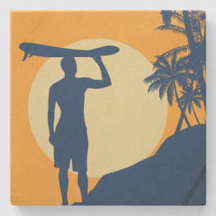 Surfer, palm tree, cliff, sun, moon coaster