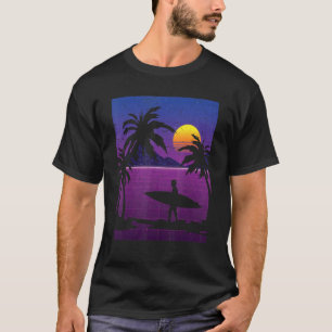 Surfer Palm Trees Synthwave Sunset Watersport Surf T-Shirt