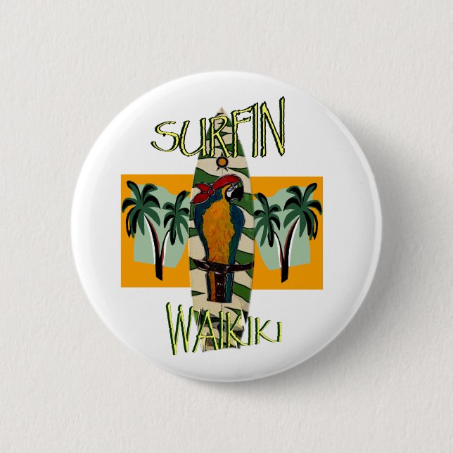 Surfer Parrot 6 Cm Round Badge (Front)