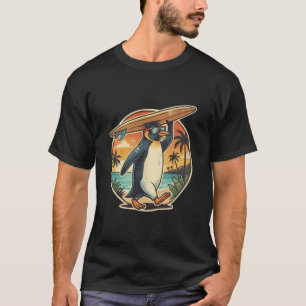 Surfer Penguin Aloha Hawaiian Surfing Tropical Bea T-Shirt