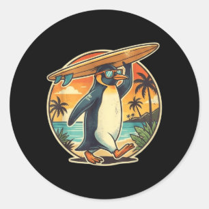 Surfer Penguin Aloha Hawaiian Surfing Tropical Classic Round Sticker