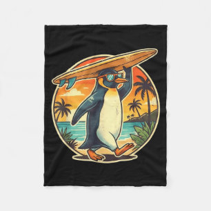 Surfer Penguin Aloha Hawaiian Surfing Tropical Fleece Blanket