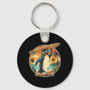 Surfer Penguin Aloha Hawaiian Surfing Tropical Key Ring
