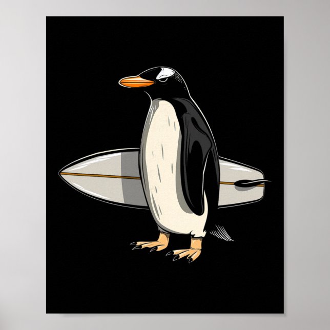 Surfer Penguin Surf Board Surfing Funny Cute Surf  Poster (Front)