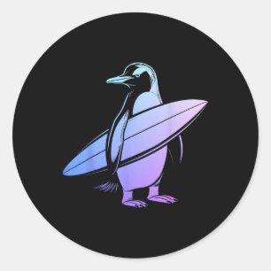 Surfer Penguin Surfboard Surfing Funny Cute Surfin Classic Round Sticker