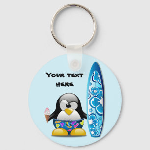 Surfer Penguin with Ice Cream Key Ring