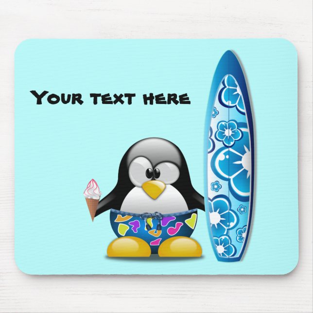 Surfer Penguin with Ice Cream Mouse Pad (Front)