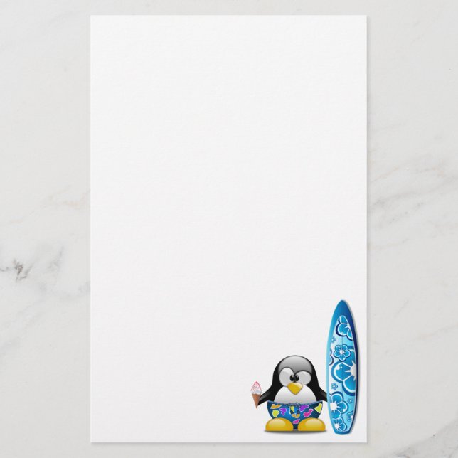 Surfer Penguin with Ice Cream Stationery (Front)