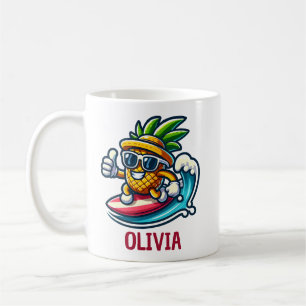 Surfer Pineapple Hits the Waves Personalised Coffee Mug