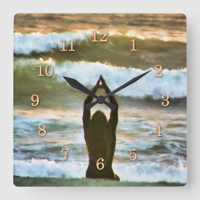 SURFER  PRAYERS SQUARE WALL CLOCK (Front)