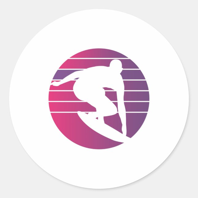 Surfer Retro Surfing Sunset Classic Round Sticker (Front)
