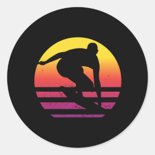Surfer Retro Surfing Sunset Classic Round Sticker