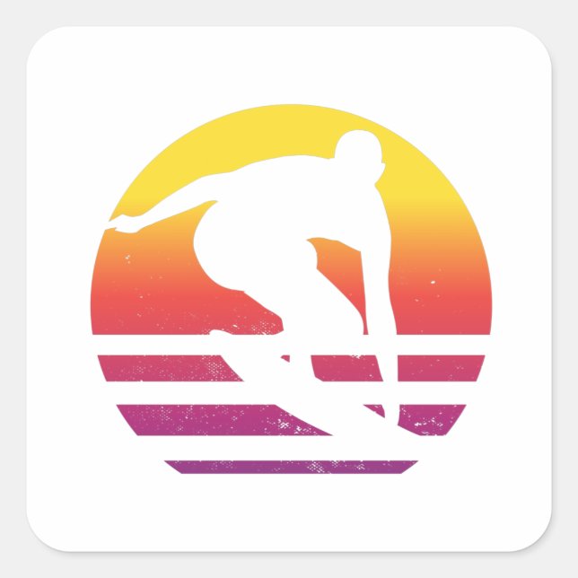 Surfer Retro Surfing Sunset Square Sticker (Front)