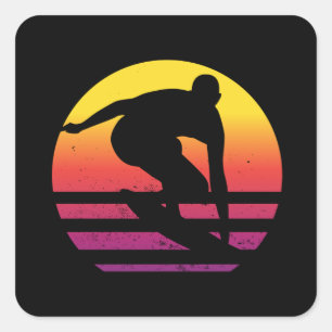 Surfer Retro Surfing Sunset Square Sticker