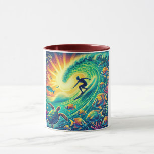 Surfer Riding a Giant Wave Mug