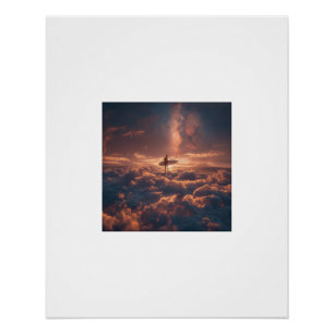 Surfer Riding a Sea of Clouds Under the Milky Way Poster