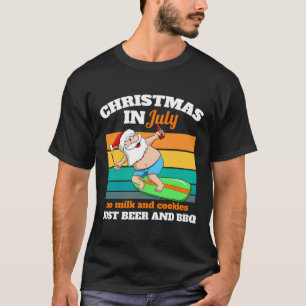 Surfer Santa Beer And Bbq Xmas Party Beach Christm T-Shirt