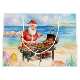 Surfer Santa Claus Christmas i at the beach Large Gift Bag