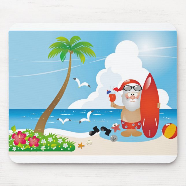surfer Santa Claus Mouse Pad (Front)